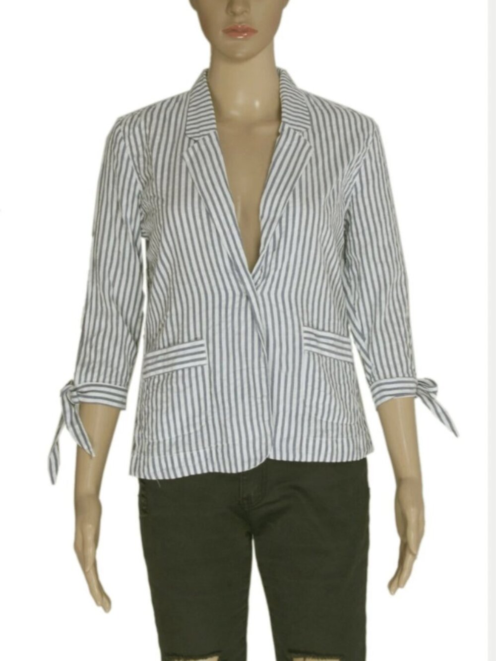 Free People Striped Printed Tie Knot Long Sleeve Jacket Blouse Top XS